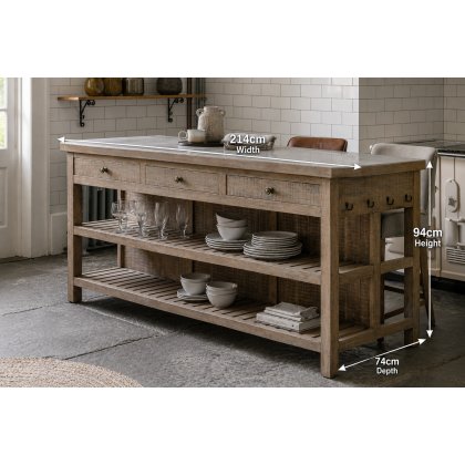 Gallery Direct Vancouver Rustic Pine Large Kitchen Island with Marble Top