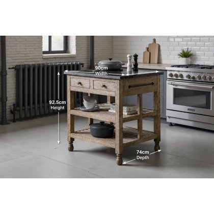 Gallery Direct Vancouver Rustic Pine Small Kitchen Island with Marble Top