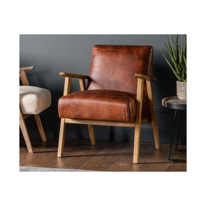 Gallery Direct Neyland Vintage Brown Leather Armchair