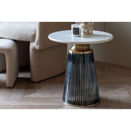 Gallery Direct Seville Blue Glass and Marble Top Side Table
