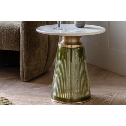 Gallery Direct Seville Green Dusk Glass and Marble Top Side Table