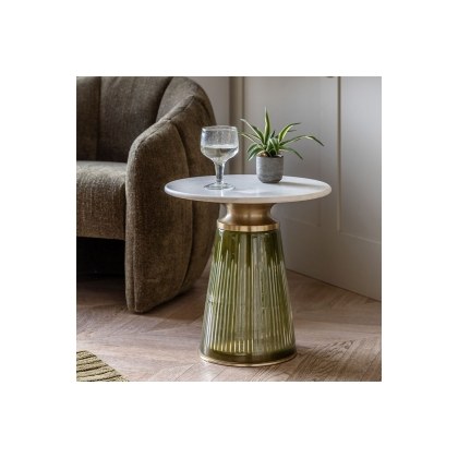 Gallery Direct Seville Green Dusk Glass and Marble Top Side Table