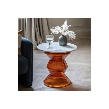Gallery Direct Turin Orange Glass and Marble Top Side Table