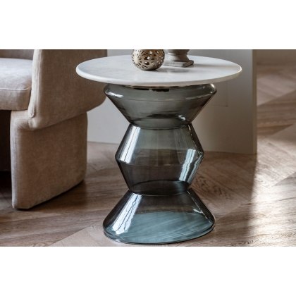 Gallery Direct Turin Smoke Grey Glass and Marble Top Side Table