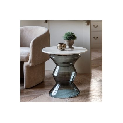 Gallery Direct Turin Smoke Grey Glass and Marble Top Side Table