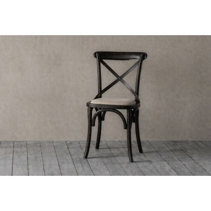 Gallery Direct Set of 2 Cafe Black Oak Dining Chairs with Linen Seat