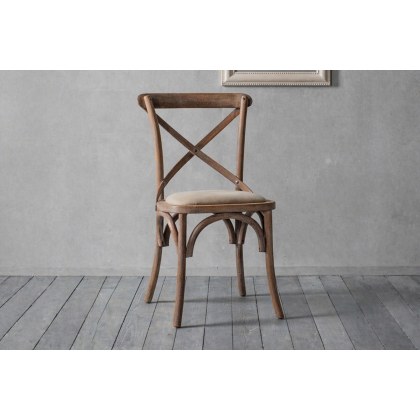 Gallery Direct Set of 2 Cafe Washed Oak Dining Chairs with Linen Seat