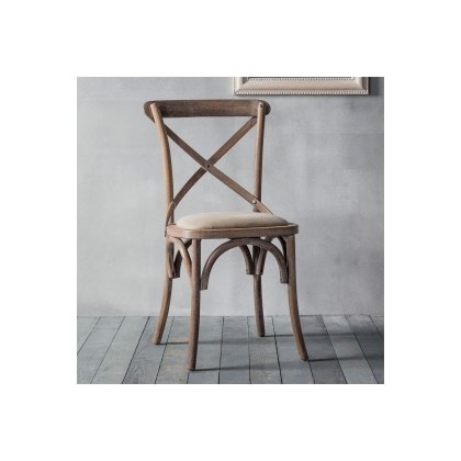 Gallery Direct Set of 2 Cafe Washed Oak Dining Chairs with Linen Seat