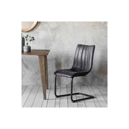 Gallery Direct Set of 2 Edington Dining Chairs in Grey Leather