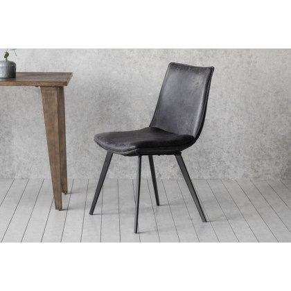 Gallery Direct Set of 2 Hinks Dining Chairs in Grey Leather