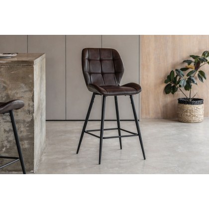 Gallery Direct Set of 2 Manford Leather Bar Stools in Brown