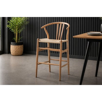 Gallery Direct Set of 2 Whitney Natural Elm Wishbone Back Bar Stools with Woven Seat