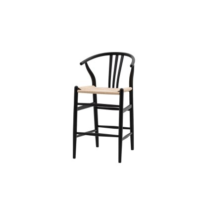 Gallery Direct Set of 2 Whitney Black Elm Wishbone Back Bar Stools with Woven Seat