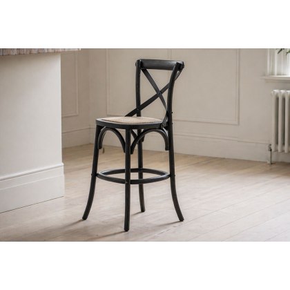 Gallery Direct Set of 2 Cafe Black Oak Bar Stools with Rattan Seat