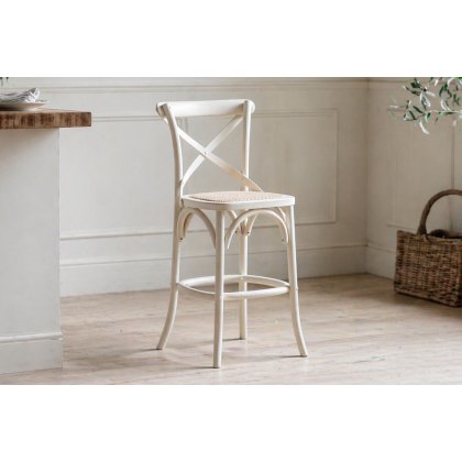 Gallery Direct Set of 2 Cafe White Oak Bar Stools with Rattan Seat