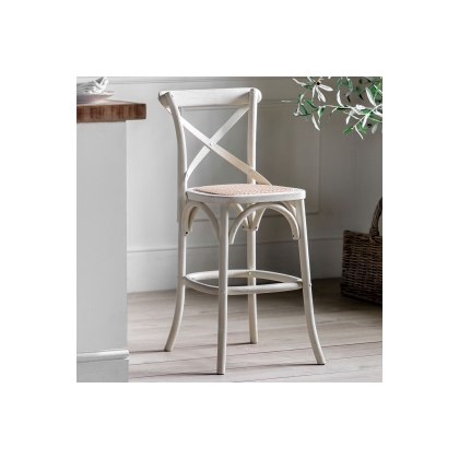 Gallery Direct Set of 2 Cafe White Oak Bar Stools with Rattan Seat