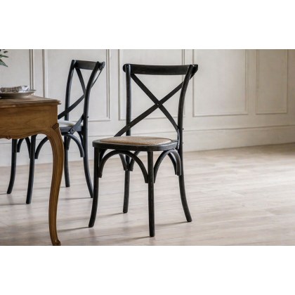 Gallery Direct Set of 2 Cafe Black Oak Dining Chairs with Rattan Seat