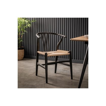 Gallery Direct Set of 2 Whitney Black Elm Wishbone Back Dining Chairs with Woven Seat