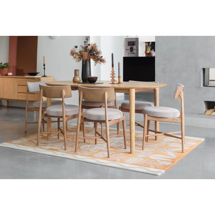 G Plan Winchester Retro Oak 130-170cm D-End Extending Dining Table Set & 4 Flora Taupe Chairs