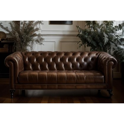 Buckingham Leather Chesterfield 4 Seater Sofa in Vintage Cognac