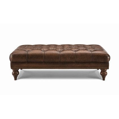 Buckingham Leather Chesterfield Footstool in Vintage Cognac