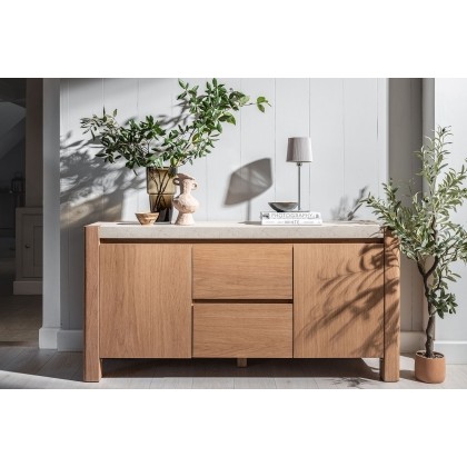 Arlo Natural Oak Wide Sideboard with Travertine Ceramic Top Arlo Natural Oak Wide Sideboard with Travertine Ceramic Top