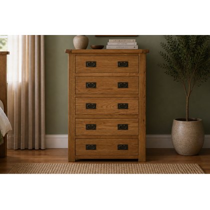 Salisbury Waxed Premium Oak 5 Drawer Chest Of Drawers
