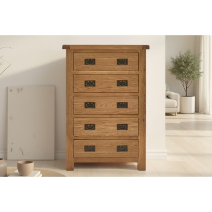 Salisbury Waxed Premium Oak 5 Drawer Chest Of Drawers