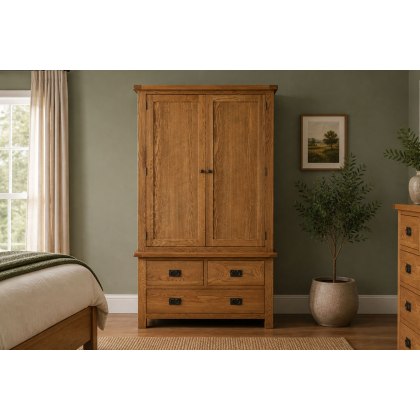 Salisbury Waxed Premium Oak Gents 3 Drawer Wardrobe