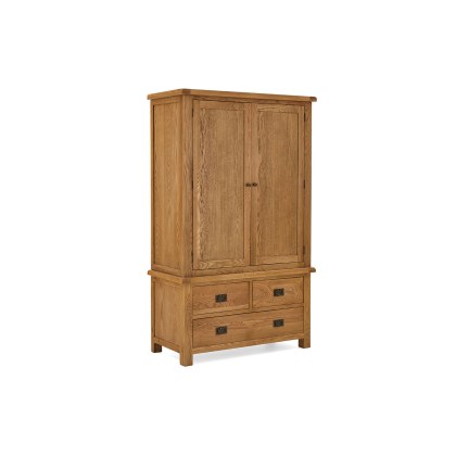 Salisbury Waxed Premium Oak Gents 3 Drawer Wardrobe