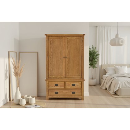 Salisbury Waxed Premium Oak Gents 3 Drawer Wardrobe