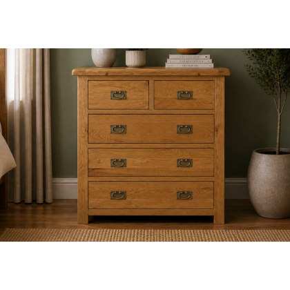 Salisbury Waxed Premium Oak 2 Over 3 Chest Of Drawers
