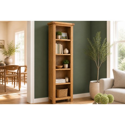 Salisbury Waxed Premium Oak Slim Bookcase - Self Assembly