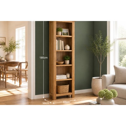 Salisbury Waxed Premium Oak Slim Bookcase - Self Assembly