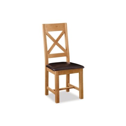 Salisbury Waxed Premium Oak Cross Back Dining Chair With Pu Seat - Self Assembly Salisbury Waxed Premium Oak Cross Back Dining Chair With Pu Seat - Self Assembly