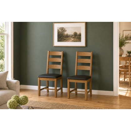 Salisbury Waxed Premium Oak Slatted Dining Chair With Pu Seat (Pair) - Self Assembly Salisbury Waxed Premium Oak Slatted Dining Chair With Pu Seat (Pair) - Self Assembly