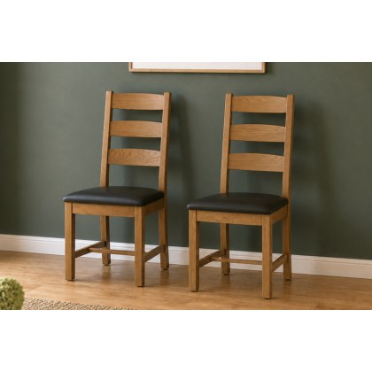 Salisbury Waxed Premium Oak Slatted Dining Chair With Pu Seat (Pair) - Self Assembly Salisbury Waxed Premium Oak Slatted Dining Chair With Pu Seat (Pair) - Self Assembly