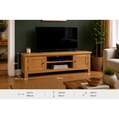 Salisbury Waxed Premium Oak Large Low Line Media Stand