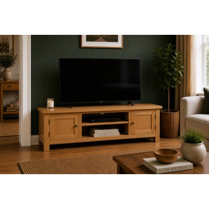 Salisbury Waxed Premium Oak Large Low Line Media Stand