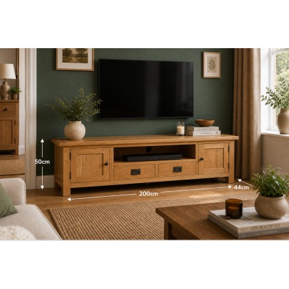 Salisbury Waxed Premium Oak Extra Large Low Line Media Tv Stand