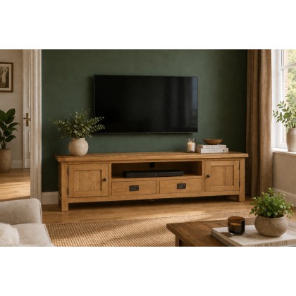 Salisbury Waxed Premium Oak Extra Large Low Line Media Tv Stand
