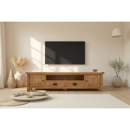 Salisbury Waxed Premium Oak Extra Large Low Line Media Tv Stand