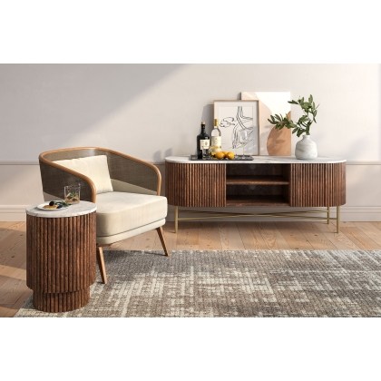 Harvard Reeded Mango Wood Large Media TV Stand with Marble Top Harvard Reeded Mango Wood Large Media TV Stand with Marble Top