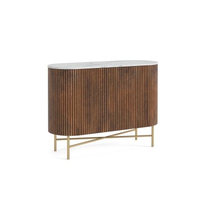 Harvard Reeded Mango Wood Small Sideboard with Marble Top