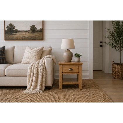 Burford Country Oak Lamp Table with Drawer