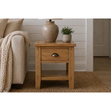 Burford Country Oak Lamp Table with Drawer