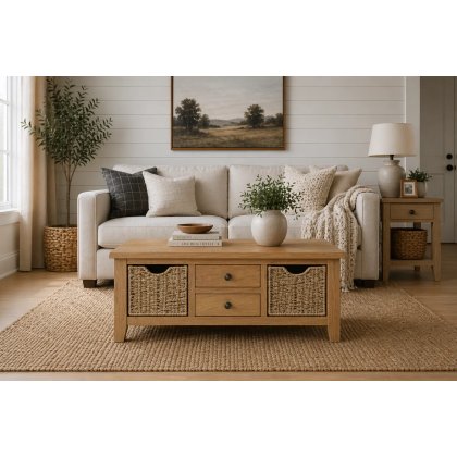 Burford Country Oak Large Coffee Table with Basket