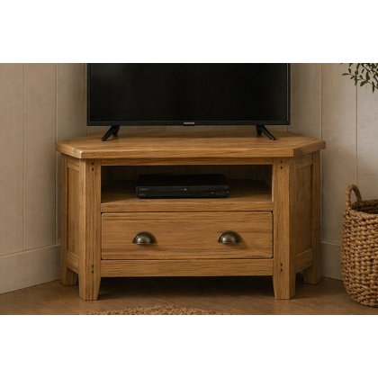 Burford Country Oak Corner TV Unit with Drawer