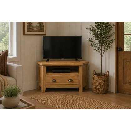 Burford Country Oak Corner TV Unit with Drawer