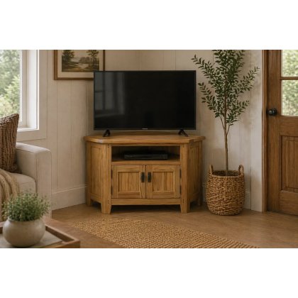 Burford Country Oak Corner TV Unit with Door